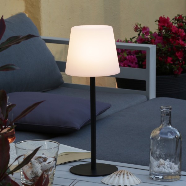 LED Garten Tischlampe - 4 Helligkeitsstufen - 2 Höhen - H: 40cm - wiederaufladbar per USB - f. Außen