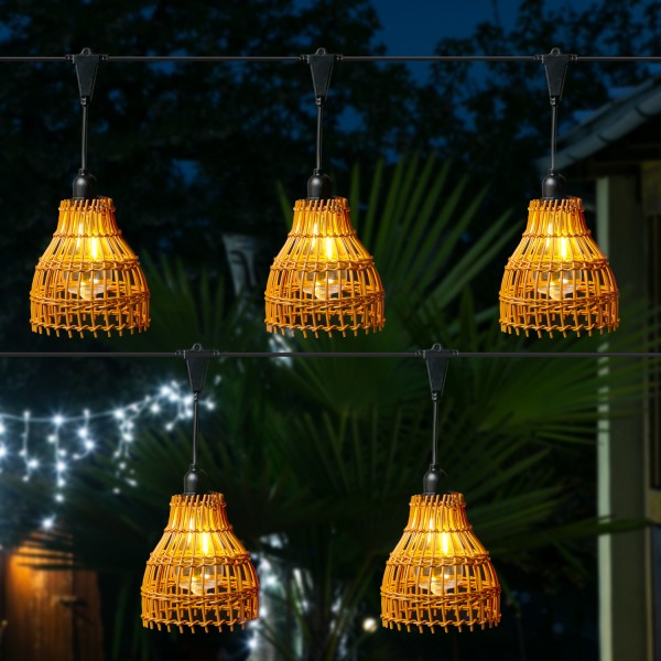 LED Lichterkette BOHO - 5 beleuchtete Lampenschirme - L: 2m - koppelbar bis 20 LED - für Außen