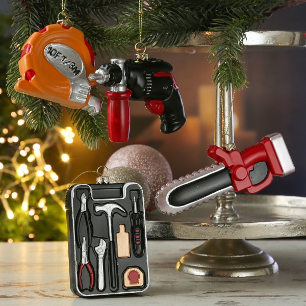 Weihnachtsbaumschmuck Werkzeug - Bohrmaschine/Säge/Maßband/Werkzeugkiste - Christbaumschmuck