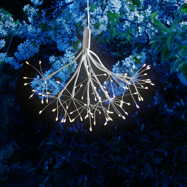 LED Feuerwerk Leuchte - weißer Polarstern/Pusteblume - hängend - D: 25cm - 80LED - 8 Modi - Batterie