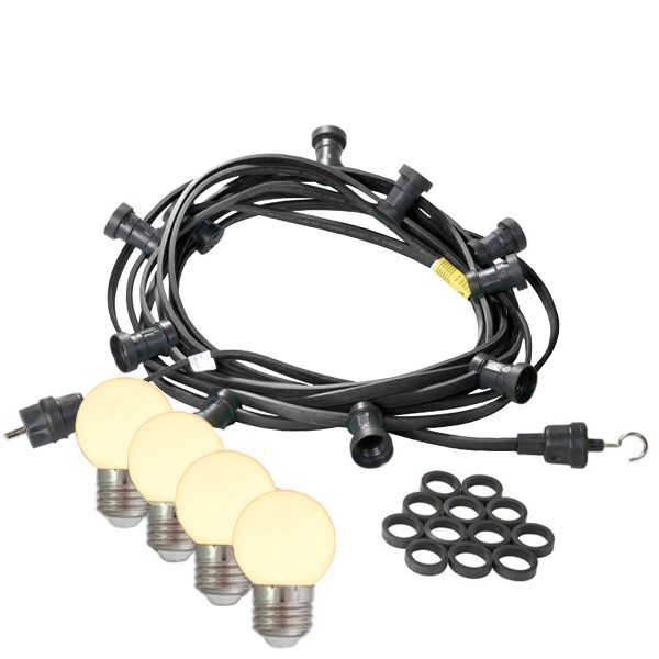 Illu-/Partylichterkette 5m - Außenlichterkette schwarz - Made in Germany 5 warmweiße LED Kugellampen