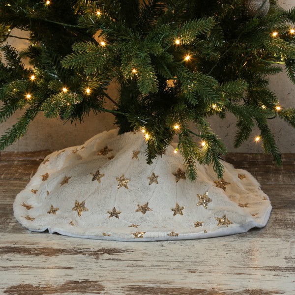 Weihnachtsbaumdecke Schneeflocken - Baumteppich - Polyester - D: 85cm - rund - weiß, gold