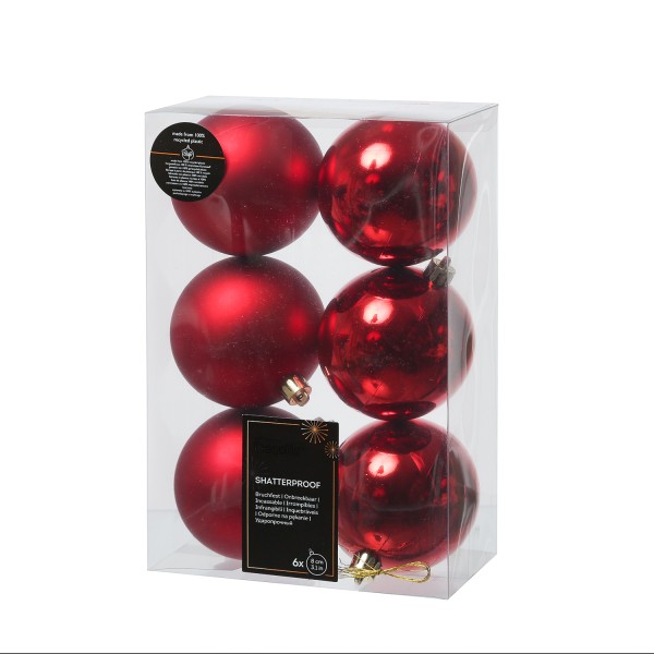 Christbaumkugeln - Weihnachtbaumskugeln - bruchfest - D: 8cm - glänzend/matt - rot - 6er Set