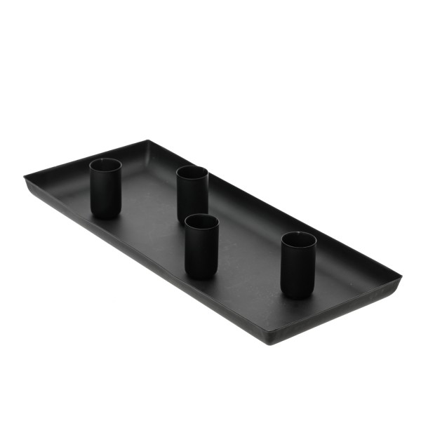 Stabkerzenhalter magnetisch - Kerzenständer für 4 Stabkerzen - Kerzentablett - 29x12cm - schwarz