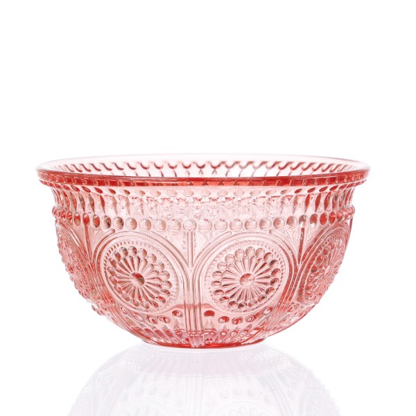 Glasschale Vintage mit Blumenmuster - Dessert/Snack Schüssel - D: 12,7cm - 210ml - Boho Stil - rosa