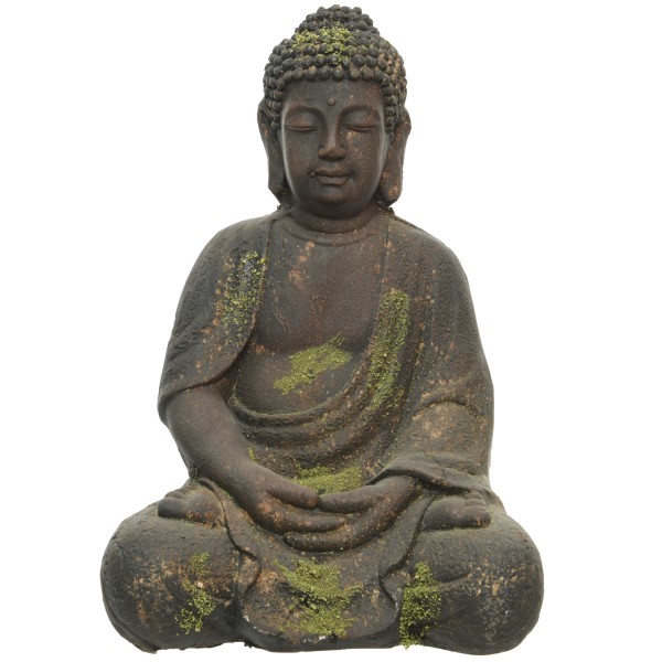 Meditierender Buddha - Gartendeko - Magnesia - sitzend - H: 30,5cm - braun, grün