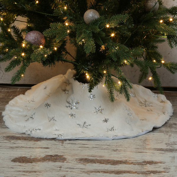 Weihnachtsbaumdecke Schneeflocken - Baumteppich - Polyester - D: 85cm - rund - weiß, silber