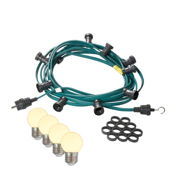 Illu-/Partylichterkette 5m - Außenlichterkette grün - Made in Germany 5 warmweiße LED Kugellampen