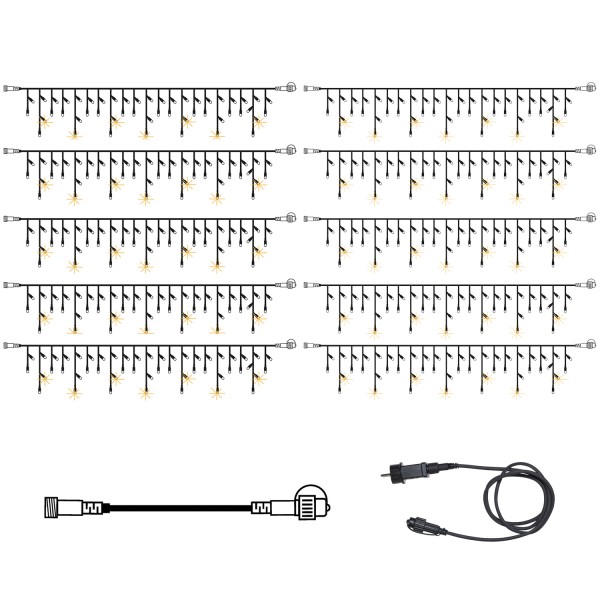 SYSTEM 24 KOMPLETT SET 30m - LED Lichtervorhang Eisregen Glitzereffekt - Icicle für Dachrinne