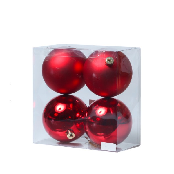 Christbaumkugel - Weihnachtsbaumkugel - bruchfest - D: 10cm - glänzend und matt - rot - 4er Set