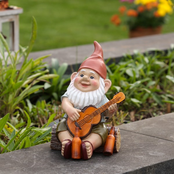 Gartenzwerg SKORRI - Zwerg mit Gitarre - Dekofigur - Polyresin - H: 17cm - bunt