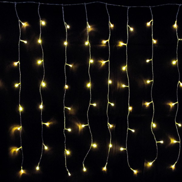 LED Lichtervorhang - 120 warmweiße LED - 1,4 x 0,8m - transparentes Kabel - outdoor