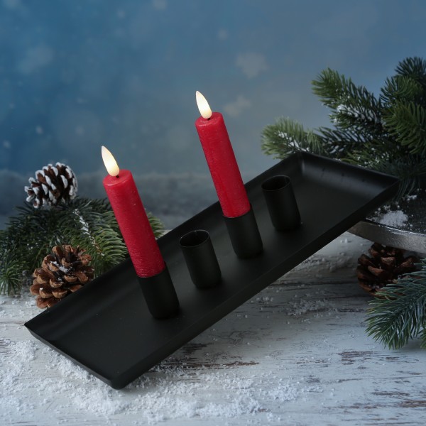 Stabkerzenhalter magnetisch - Kerzenständer für 4 Stabkerzen - Kerzentablett - 29x12cm - schwarz